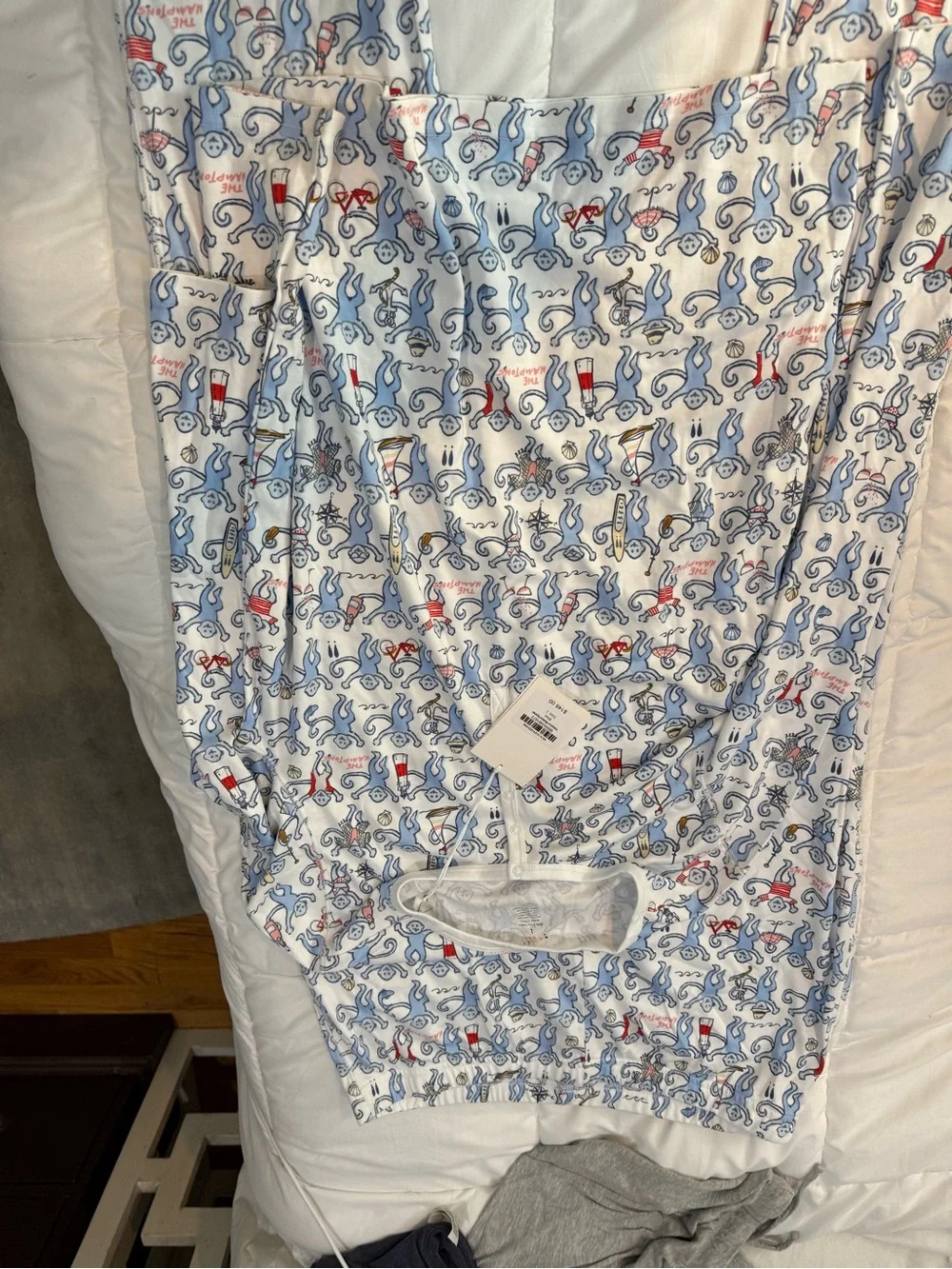Woman's Long-Sleeve Pajama set in White with Blue Character Print